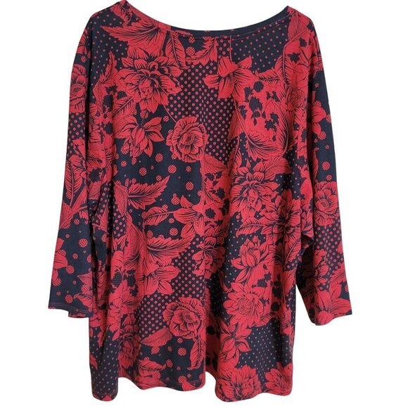 Coral‎ Bay Womens 3X Red & Black Floral Polka Dark Bloomcore Whimsygoth - Picture 5 of 7